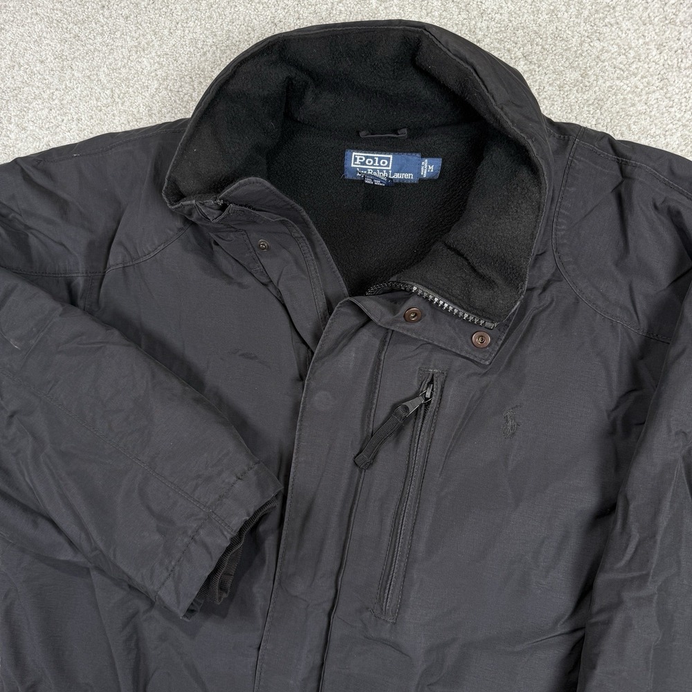 Polo Ralph Lauren Jacket Fleece Lined Full Zip Stowaway Hood Mens Medium